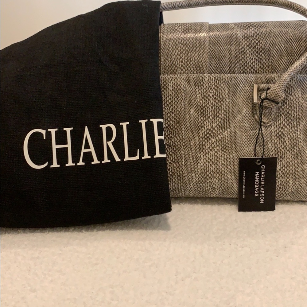 Elegant Snake Print Leather Handbag by Charlie Lapson - Picture 16 of 17